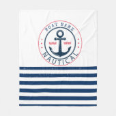 nautisch, Schiffsname, Anker Blaue Streifen Fleecedecke (Vorderseite)