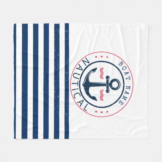 nautisch, Schiffsname, Anker Blaue Streifen Fleecedecke (Vorderseite (Horizontal))