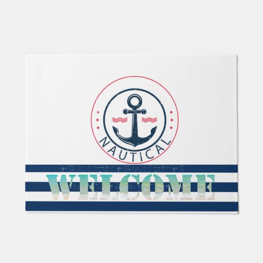 nautisch, Schiffsname, Anker Blaue Streifen Fußmatte (Vorderseite)