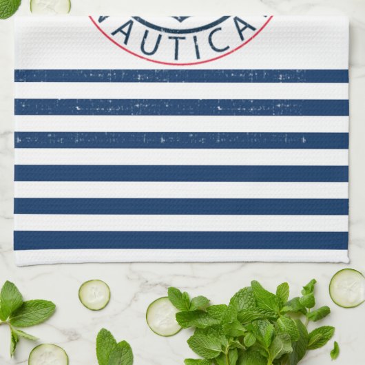 nautisch, Schiffsname, Anker Blaue Streifen Geschirrtuch (Gefaltet)