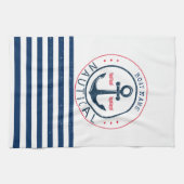 nautisch, Schiffsname, Anker Blaue Streifen Geschirrtuch (Horizontal)