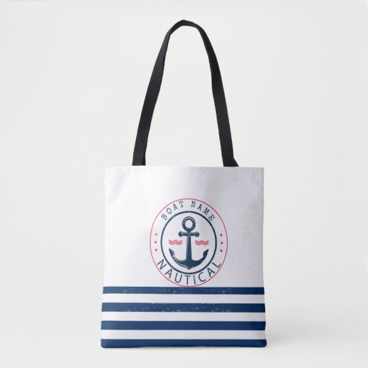 nautisch, Schiffsname, Anker Blaue Streifen Tasche (Vorderseite)