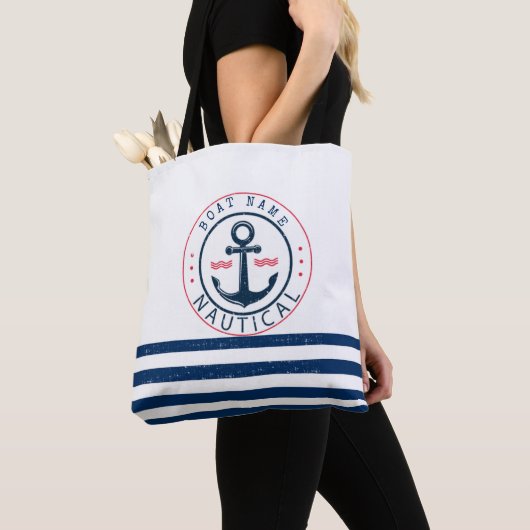 nautisch, Schiffsname, Anker Blaue Streifen Tasche (Von Nahem)