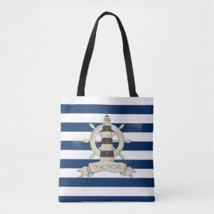 Nautisch,Schiffsrad,Blau-Weiß-Gestreift Tasche