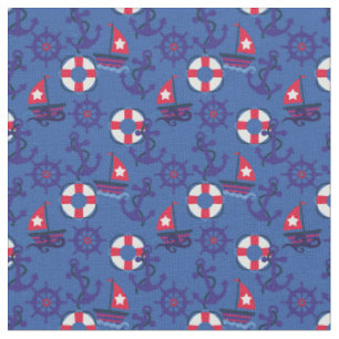 nautisch   Segelboote und Anker   Navy Blue, Red Stoff