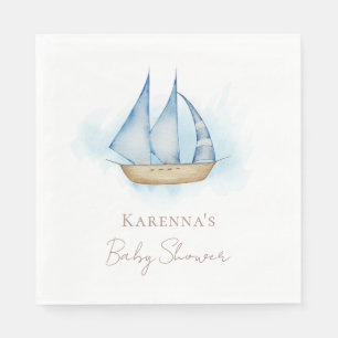 Nautische Abenteuer Weiße Babyshower Servietten