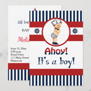 Nautische Ahoy Es ist ein Junge Baby Shower Einlad Einladung