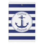 Nautische Anchor Navy Blue Captain Personalisiert Mini Klemmbrett (Rückseite)