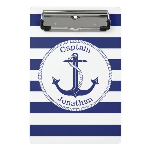 Nautische Anchor Navy Blue Captain Personalisiert Mini Klemmbrett (Vorderseite)