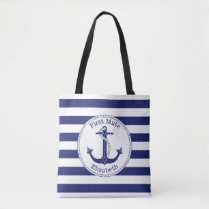 Nautische Anchor Navy Blue First Mate Personalisie Tasche
