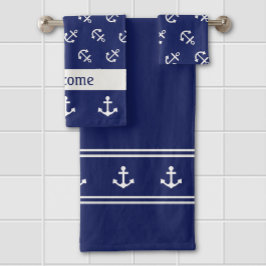 Nautische Anker auf Navy-Bath-Handtuch-Set Badhandtuch Set
