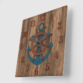 Nautische Anker aus altem Holz Quadratische Wanduhr (Winkel)