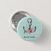 Nautische, Anker-Blume mit grünen Streifen Button (Vorne & Hinten)