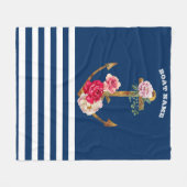Nautische, Anker-Blume Navy Blue Stripes Fleecedecke (Vorderseite (Horizontal))