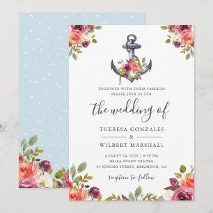 Nautische Anker-Blumen-Hochzeitseinladung Einladung
