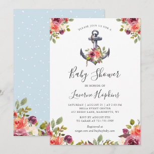 Nautische Anker-Blumen-Jungen-Baby-Party-Einladung Einladung