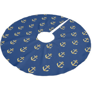 Nautische Anker (Bootanker) - Blue Gold Polyester Weihnachtsbaumdecke