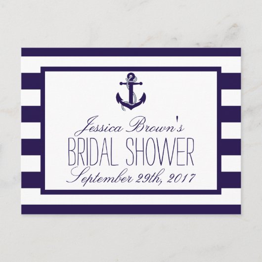 Nautische Anker Brautparty Stripe Einladungspostkarte (Vorderseite)