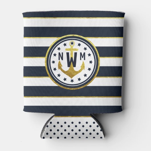 Nautische Anker in der Marine & Gold Dosenkühler (Vorderseite)