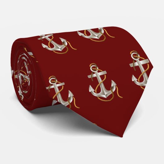Nautische Anker mit Papst auf Maroon Krawatte (Gerollt)