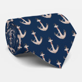 Nautische Anker mit Seile auf Navy Blue Krawatte (Gerollt)