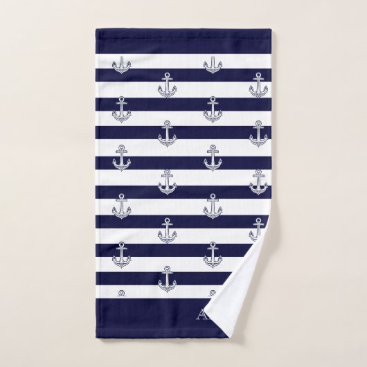 Nautische Anker Navy Blau und Weiße Streifen Badhandtuch Set (Handtuch)