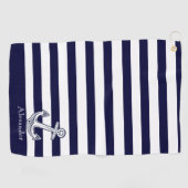 Nautische Anker Navy Blau und Weiße Streifen Golfhandtuch (Horizontal)