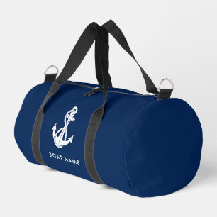 Nautische Anker Navy Blue Boat Name Crew Duffle Bag