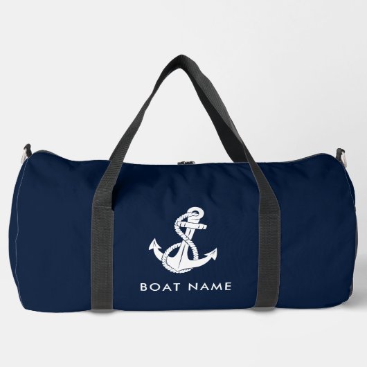 Nautische Anker Navy Blue Boat Name Crew Duffle Bag (Vorderseite)