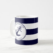 Nautische Anker Navy Blue und White Stripes Custom Kaffeetasse (Vorderseite Links)