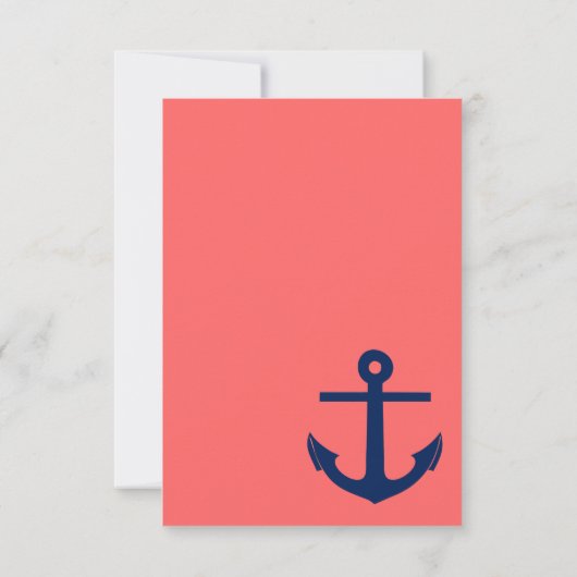 Nautische Anker RSVP Card Navy and Coral (Rückseite)