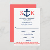 Nautische Anker RSVP Card Navy and Coral (Vorne/Hinten)