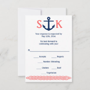 Nautische Anker-RSVP-Karte Navy und Koralle RSVP Karte