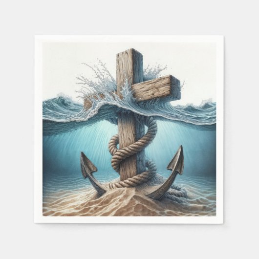 Nautische Anker und Kreuz im Meer Serviette (Vorderseite)