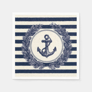 Nautische Anker und Laurel Wreath auf Marineblände Serviette