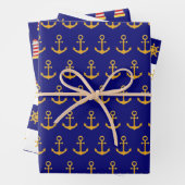 Nautische Anker- und Schiffsmuster auf marineblau Geschenkpapier Set (Beispiel)