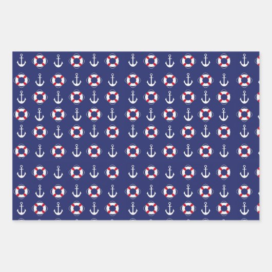 Nautische Anker- und Schiffsmuster auf marineblau Geschenkpapier Set (Vorderseite 3)