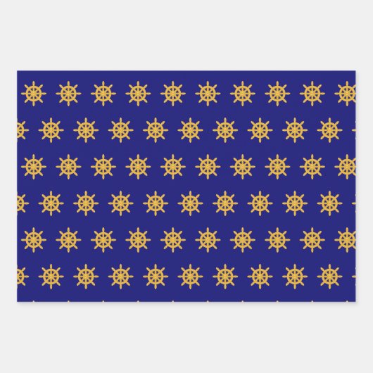Nautische Anker- und Schiffsmuster auf marineblau Geschenkpapier Set (Vorderseite)