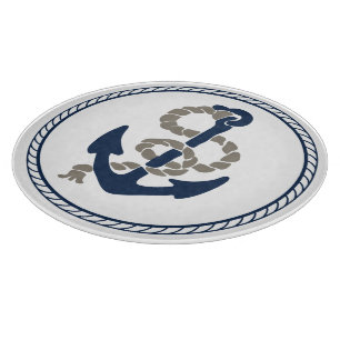 Nautische Anker und Seile in blau und weiß Schneidebrett