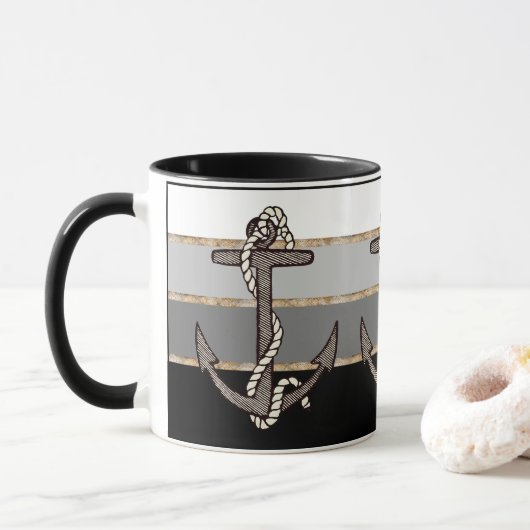 Nautische Anker und Seile (schwarzer Verlauf) Tasse (Mit Donut)