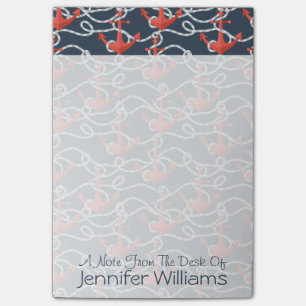 Nautische Anker und Seilmuster  Name hinzufügen Post-it Klebezettel