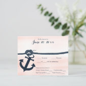 Nautische Anker- und Seilreaktion Marine und Blush RSVP Karte (Stehend Vorderseite)