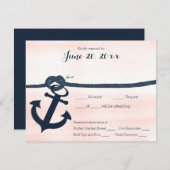 Nautische Anker- und Seilreaktion Marine und Blush RSVP Karte (Vorne/Hinten)