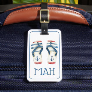Nautische Anker und Streifen Flip Flops Monogramm Gepäckanhänger