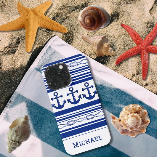 Nautische Anker und Streifen mit Namen iPhone Hülle