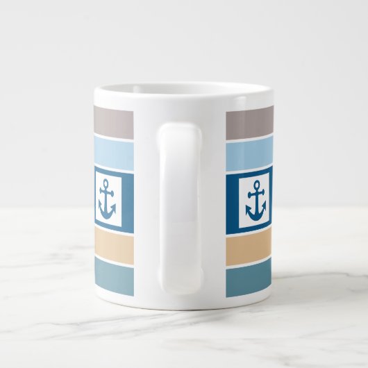 Nautische Anker- und Streifen-Tasse Jumbo-Tasse (Rückseite)