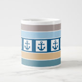 Nautische Anker- und Streifen-Tasse Jumbo-Tasse (Vorderseite)
