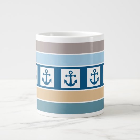 Nautische Anker- und Streifen-Tasse Jumbo-Tasse (Vorderseite)