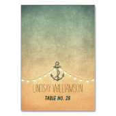 Nautische Anker- und String-Lights-Platzkarten Tischnummer (Vorderseite)