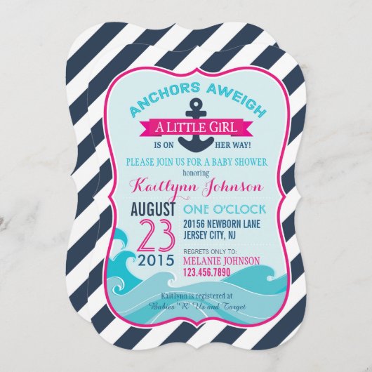Nautische Anker- und Stripe-Babydusche Einladung (Vorne/Hinten)